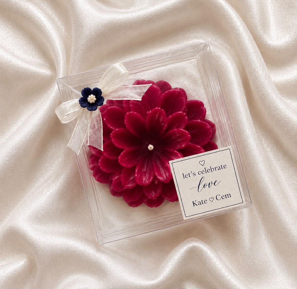 Bordo çiçek mum hediyelik